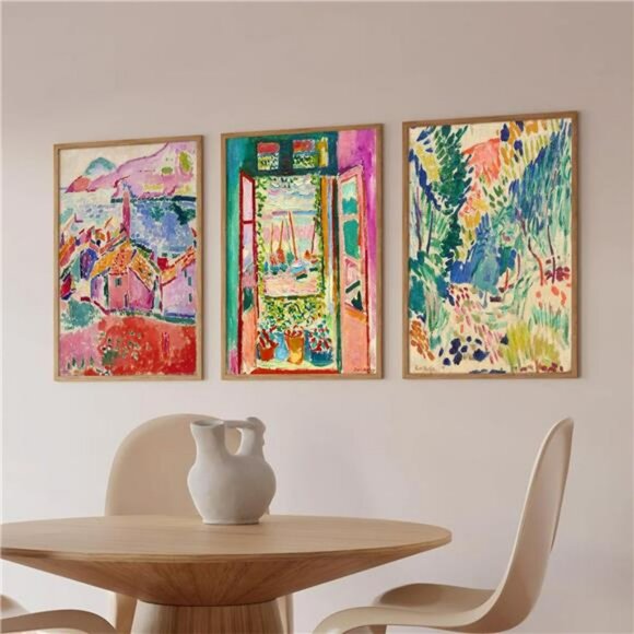 Colorful abstract wall art set of 3 pink canvas prints boho artwork for bedroom - Picture 6 of 8